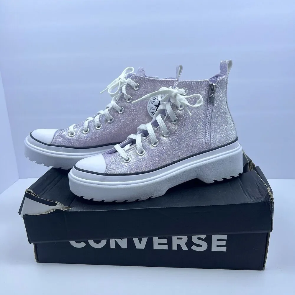 Converse Chuck Taylor Girls Lugged Glitter Platform Shoes Vapor Violet Size 5.5